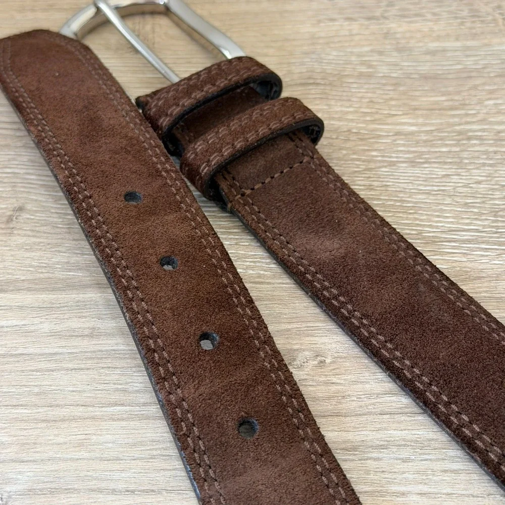 John W. Nordstrom Men's Brown Cahemere Suede Belt Leather Silver Buckle Size 36